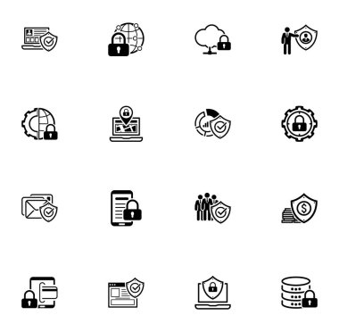 Düz tasarım koruma ve güvenlik Icons Set.