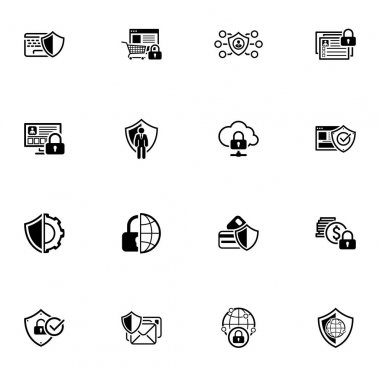 Düz tasarım koruma ve güvenlik Icons Set.