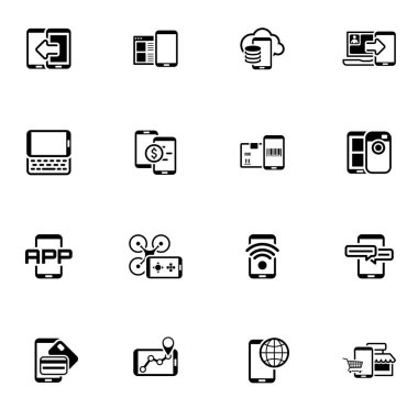 Düz tasarım hareket eden aygıt ve Hizmetleri Icons Set.