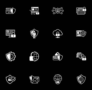Düz tasarım koruma ve güvenlik Icons Set.