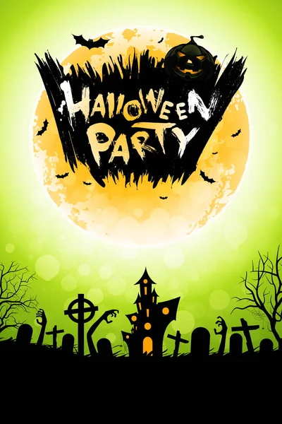 Cartel de fiesta de Halloween con casa embrujada — Vector de stock