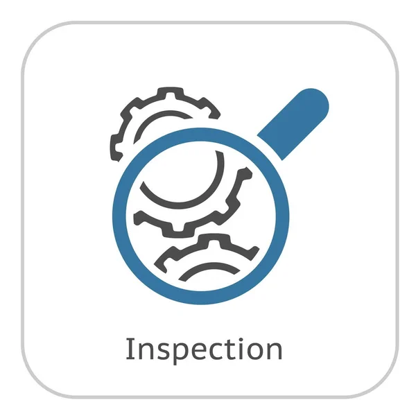 Icono de Inspección de Ruedas de Engranaje. Engranajes y lupa. Símbolo de ingeniería . — Archivo Imágenes Vectoriales