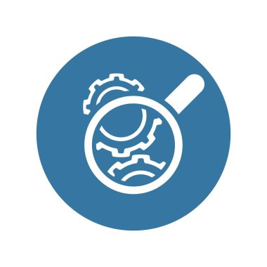 Dişli tekerlekleri kontrol simgesi. Dişliler ve Büyüteç. Mühendislik sembolü.