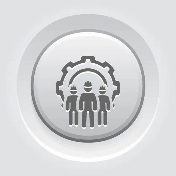 Mérnöki csapat ikonra. Három férfi és fogaskerék. Fejlesztési szimbólum. — Stock Vector