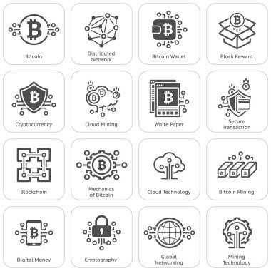 Bitcoin ve Blockchain Cryptocurrency simgeleri.