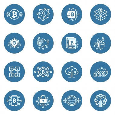 Bitcoin ve Blockchain Cryptocurrency simgeleri.