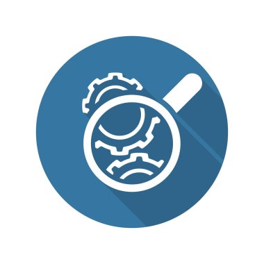 Dişli tekerlekleri kontrol simgesi. Dişliler ve Büyüteç. Mühendislik sembolü.