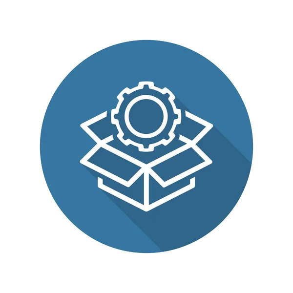 Icono de Soluciones de Ingeniería. Gear y Cardbox. Símbolo del producto . — Vector de stock