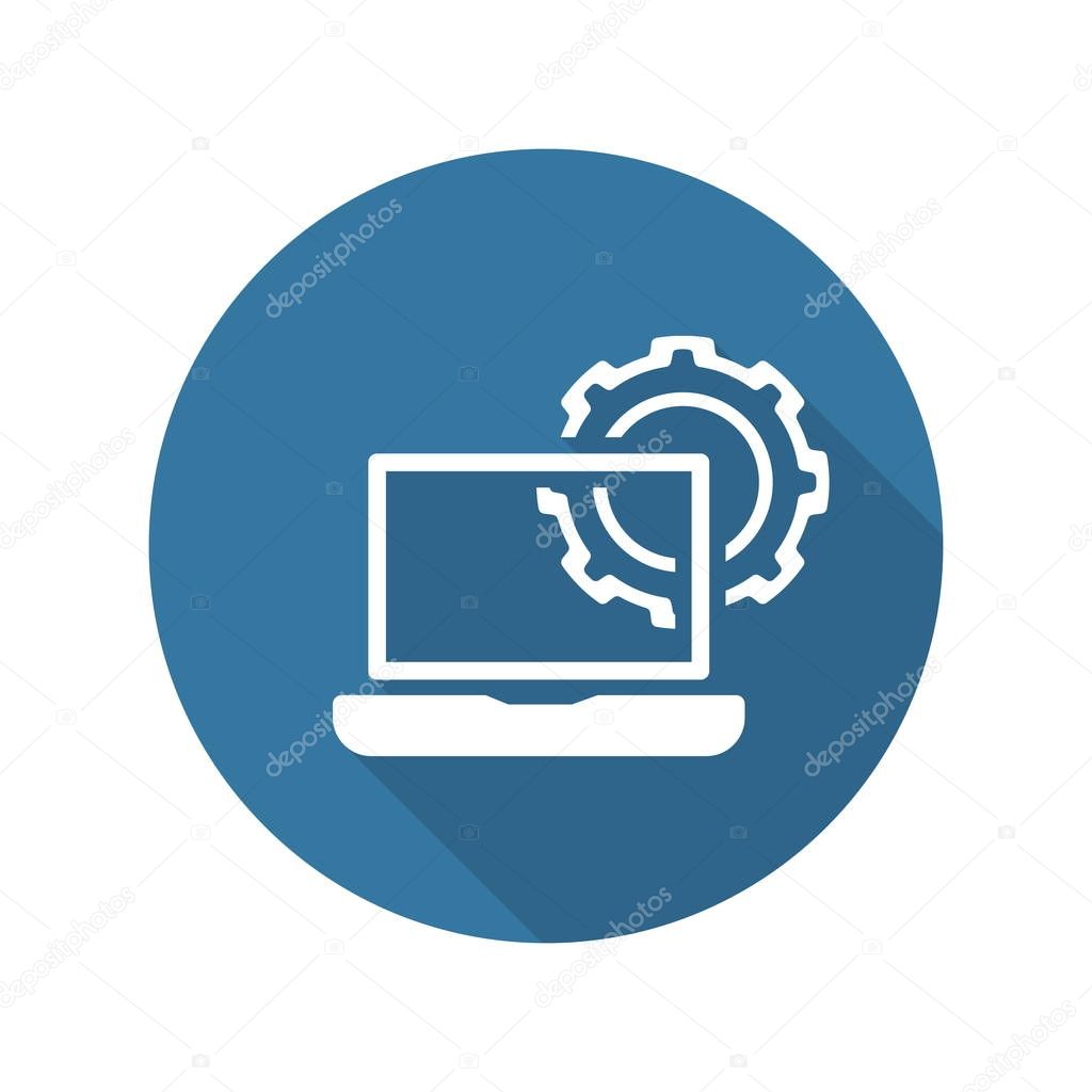 Computer Engineering Icon. Gear and Laptop. Development Symbol. — Stock