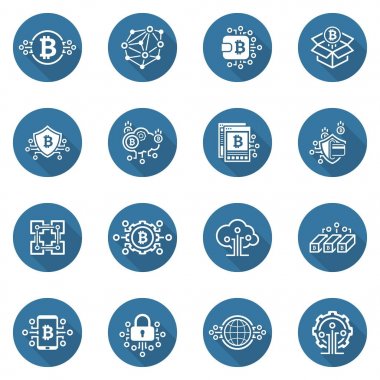 Bitcoin ve Blockchain Cryptocurrency simgeleri.