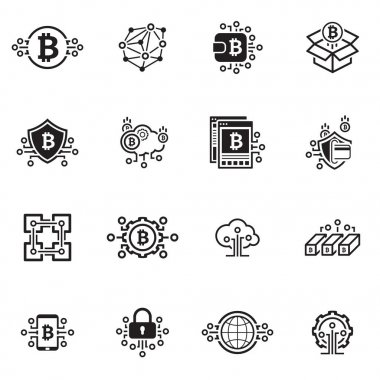 Bitcoin ve Blockchain Cryptocurrency simgeleri.