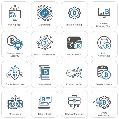 Bitcoin ve Blockchain Cryptocurrency simgeleri.