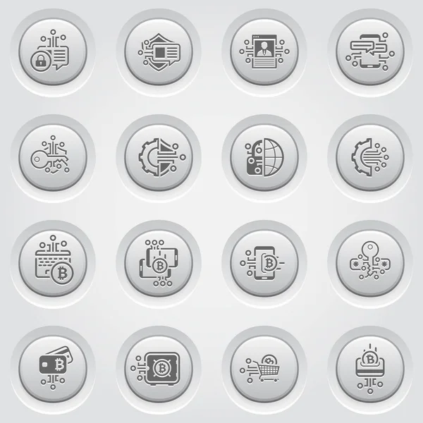 Bitcoin and Blockchain Crypto Technology Button Icons. — Stock Vector