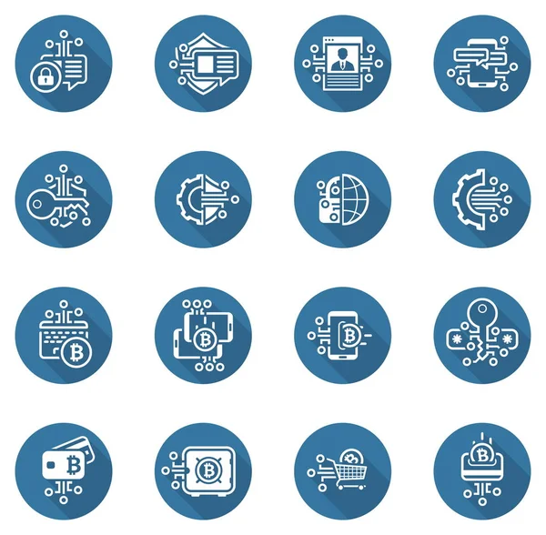 Bitcoin and Blockchain Crypto Protection Technology Icons. — Stock Vector