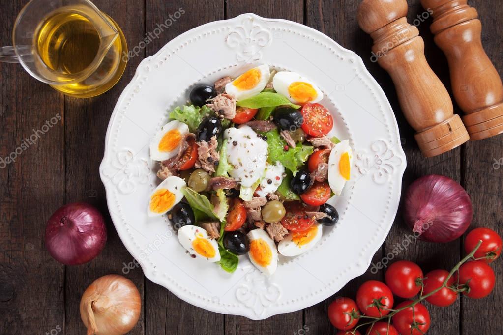 Salad Nicoise with eggs and tuna