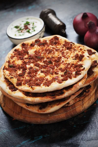 Lahmacun, turkish meat pizza — Stock Photo, Image