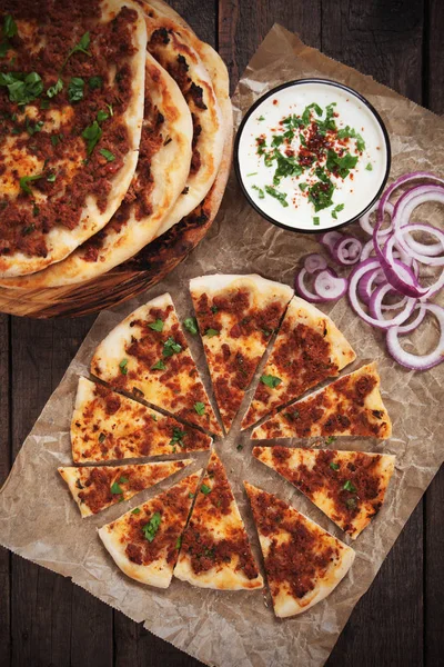 Lahmacun, turkish meat pizza