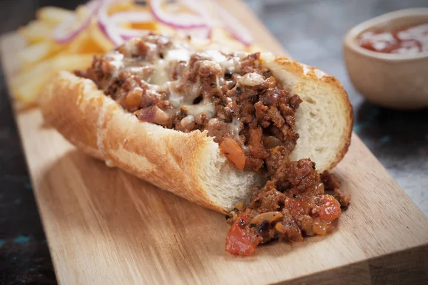 Sloppy joes smörgås med köttfärs och ost — Stockfoto