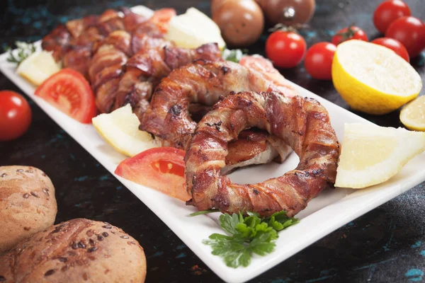 Bacon lökringar — Stockfoto