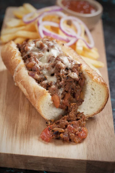 Sloppy joes sandwich with ground beef and cheese