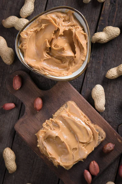 Espalhe Manteiga Amendoim Usado Como Café Manhã Lanche — Fotografia de Stock