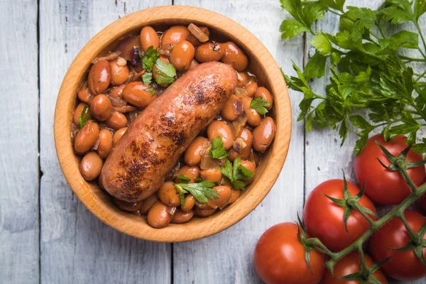 Fagioli con salsiccia di maiale — Foto Stock