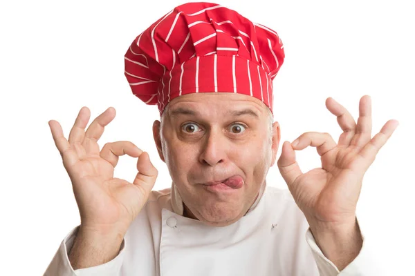 Chef con espressioni di cappello rosso — Foto Stock