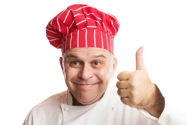 Kokken med rød hat gør udtryk - Stock-foto
