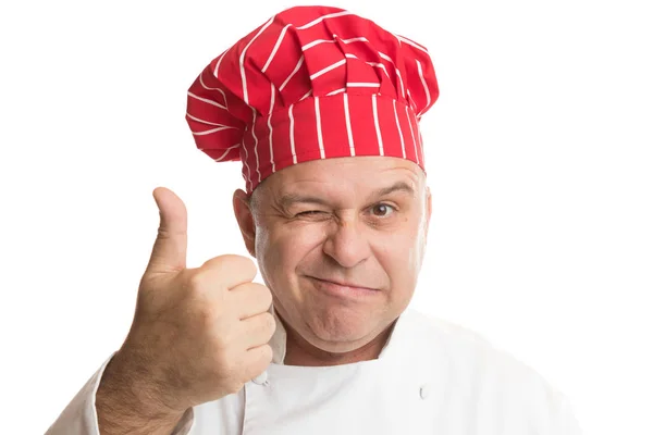 Chef with red hat making expressions — 스톡 사진