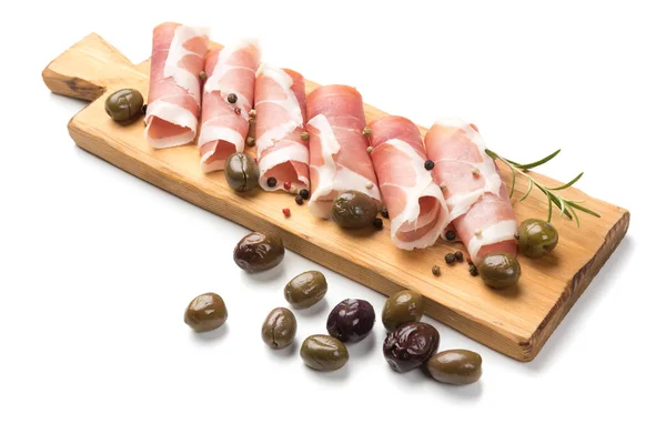 Delen van gezouten ham van prosciutto — Stockfoto