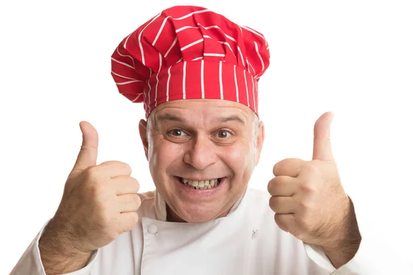 Šéfkuchař s červeným kloboukem dělá výrazy — Stock fotografie