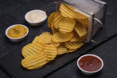 Kızartma sepetinde patates cipsi.