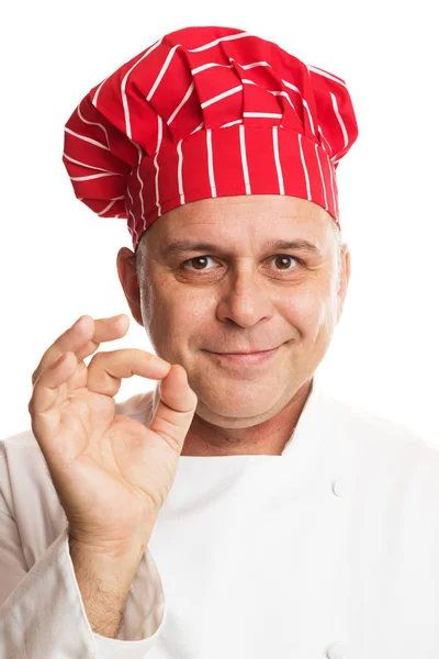 Шеф-кухар з червоним капелюхом робить вирази — стокове фото