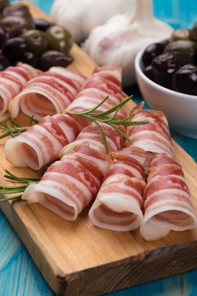 Rolls of pancetta bacom — Stock Photo, Image