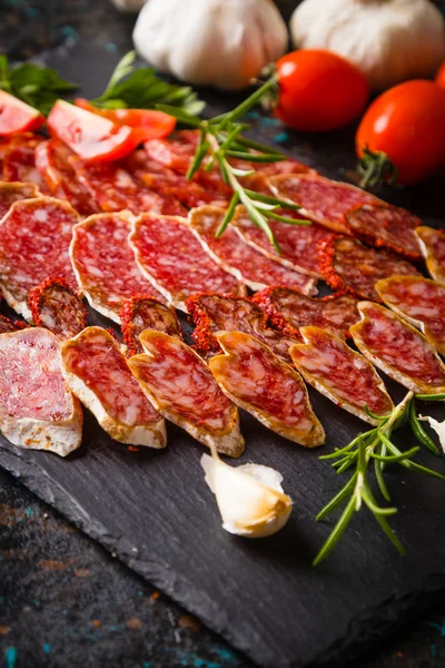 Cured pork and beef sausages — Stock Photo, Image