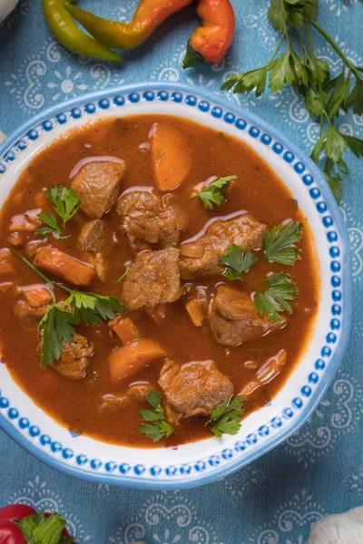 Beef goulash served in bowl — ストック写真