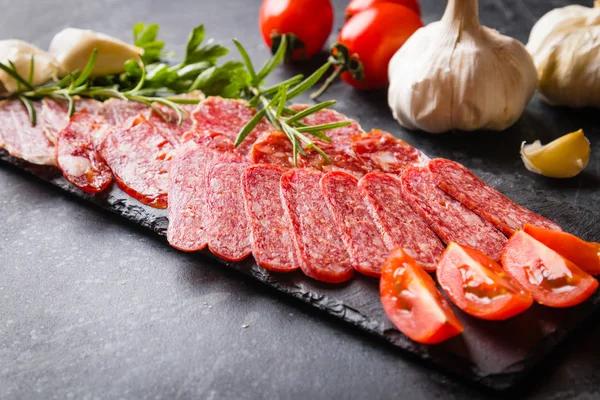 Cured pork and beef sausages — Stock Photo, Image