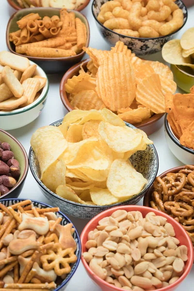 Salty snacks served as party food — Stock Photo, Image