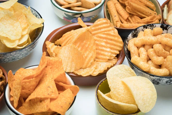 Salty snacks served as party food — Stock Photo, Image