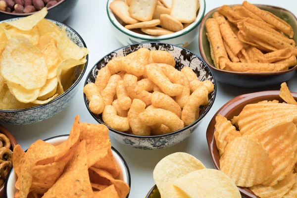Salty snacks served as party food — Stock Photo, Image