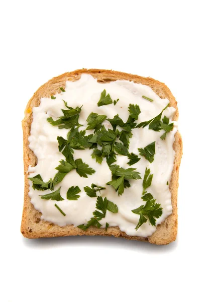 Rebanada de pan con untar encima — Foto de Stock