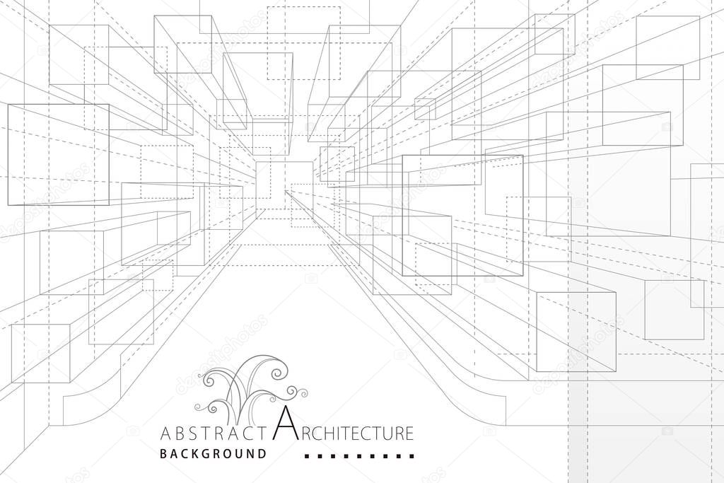 3D illustration Perspective Interior Architecture Line Drawing Abstract Background.