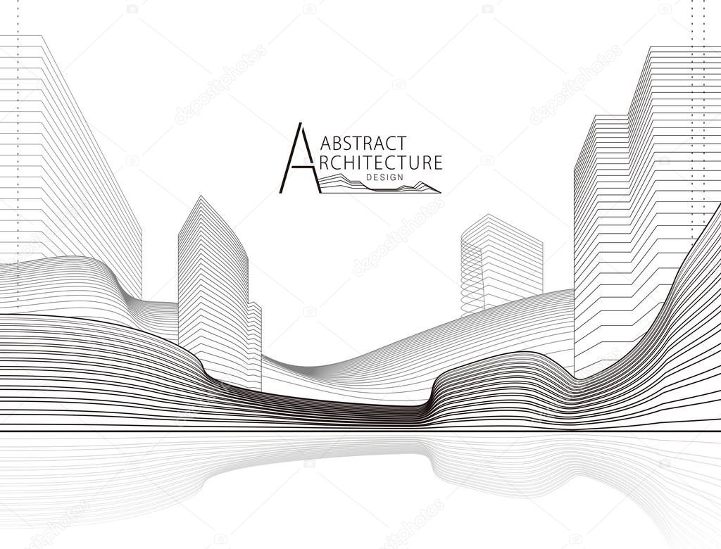 Abstract Architecture landscape Line Drawing.