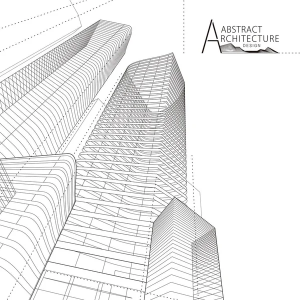 3D illustration Abstract Architecture Building Line Drawing. — 스톡 벡터