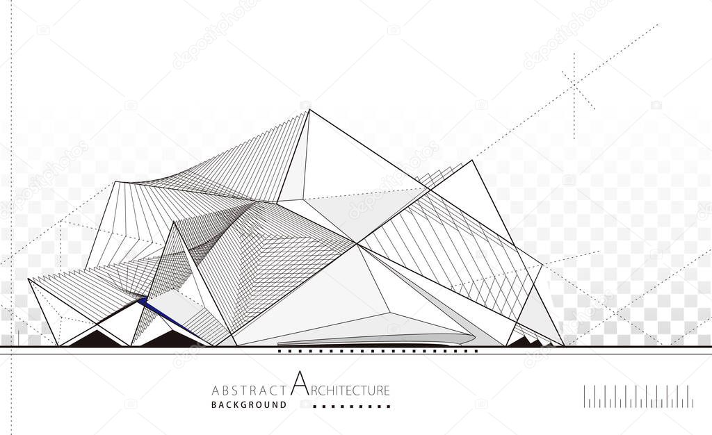 3D illustration architecture building construction perspective design, abstract imagine modern building background.