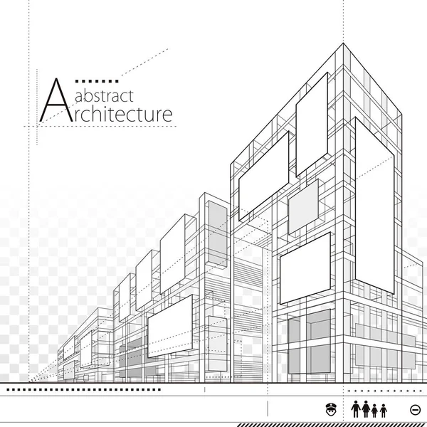 建築物の建築物の視点の設計 抽象的な近代的な都市の建物の線図面 — ストックベクタ
