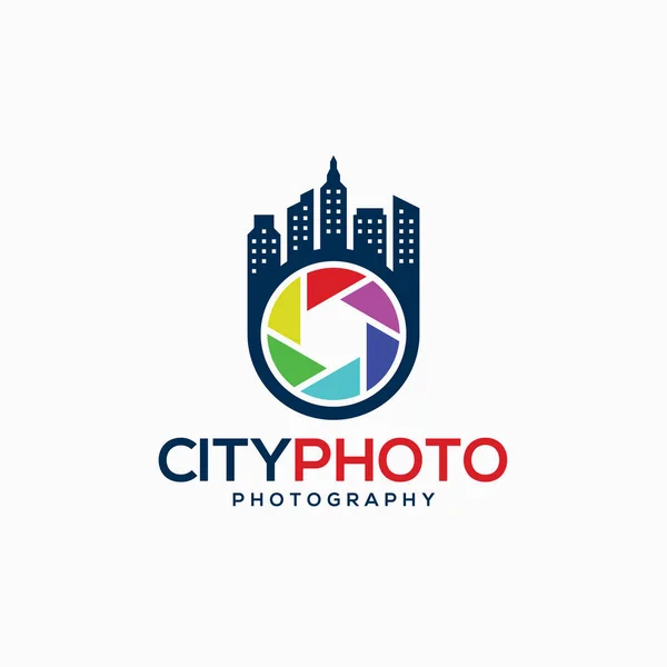 Logotipo da câmera - City Photography Studio Logo Template — Vetor de Stock