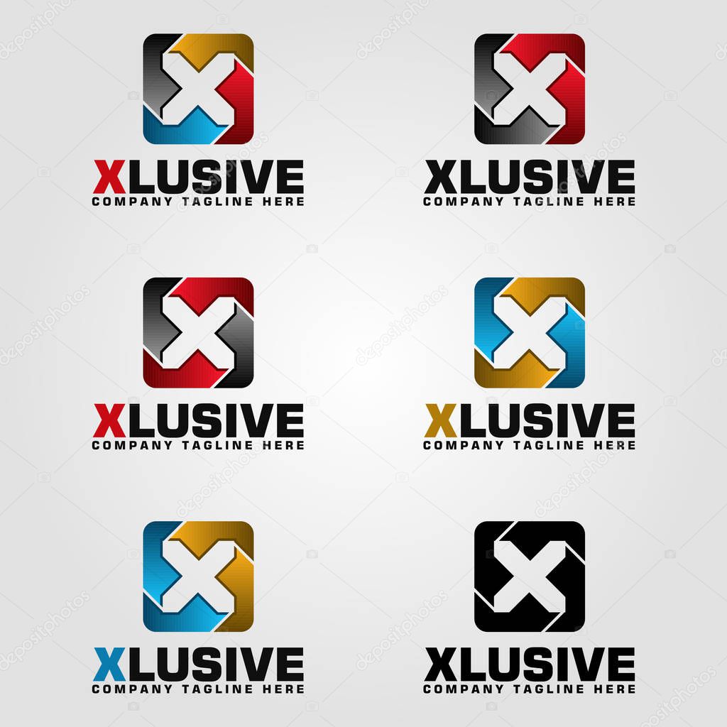 X-lusive is a stylish exclusive logo with square letter X logo