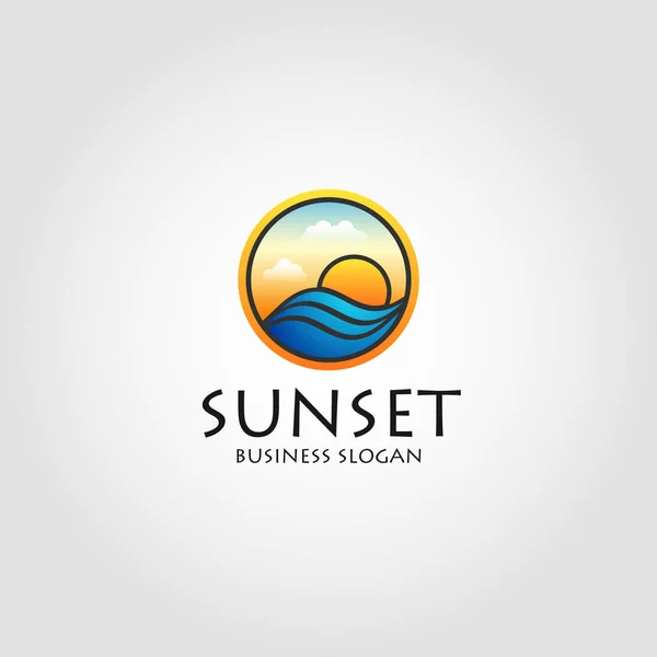 Deniz günbatımı - şık günbatımı logosu ile daire kavramı — Stok Vektör