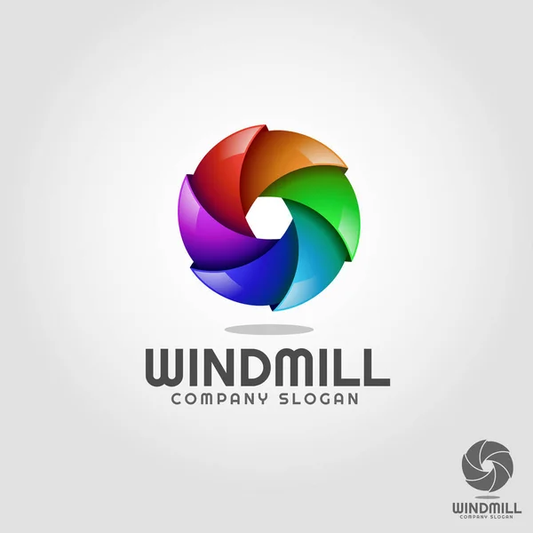 Windmill - Стильный 3D-шаблон логотипа Circle — стоковый вектор